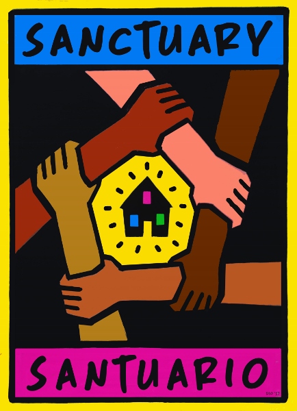 An illustration of hands grasping one another's forearms by artist Dave Loewenstein of Just Seeds